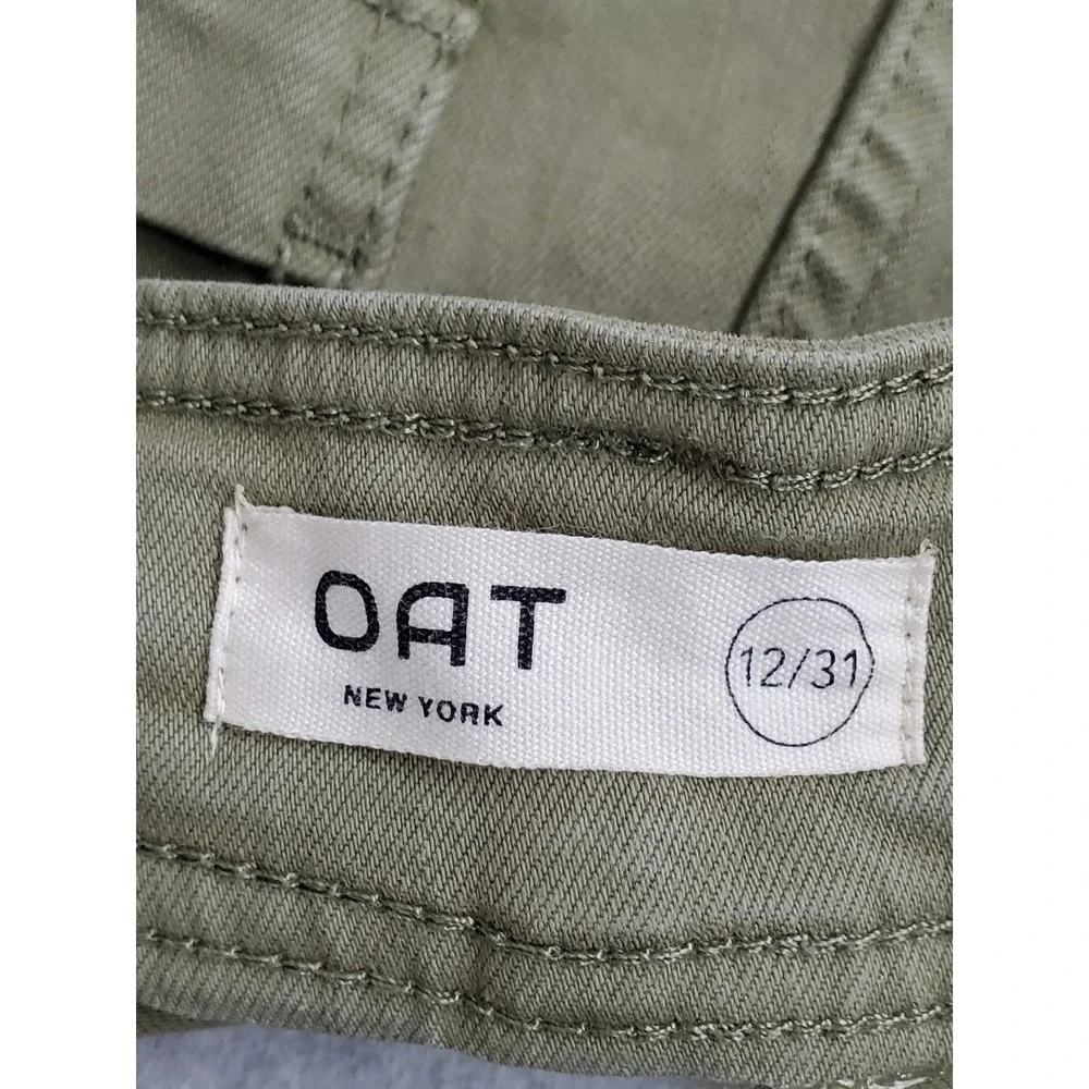 OAT New York Women Pants 12/31 Green Chino Wide Leg Raw Hem‎ 28